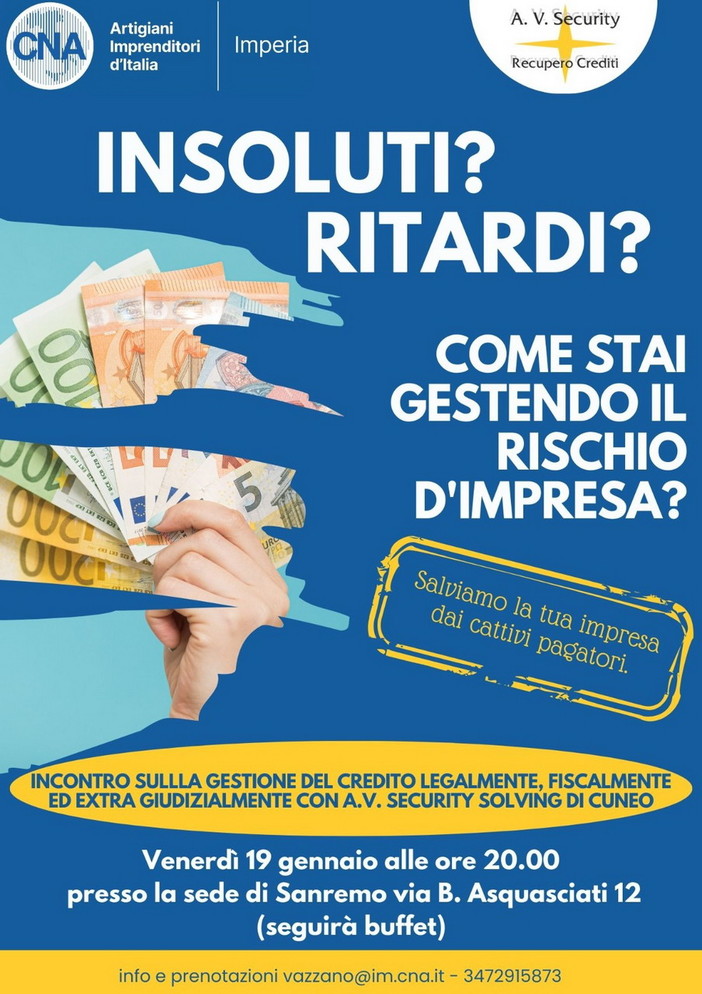 CNA Imperia e A.V. Security Solving: una serata esclusiva sulla gestione dei crediti