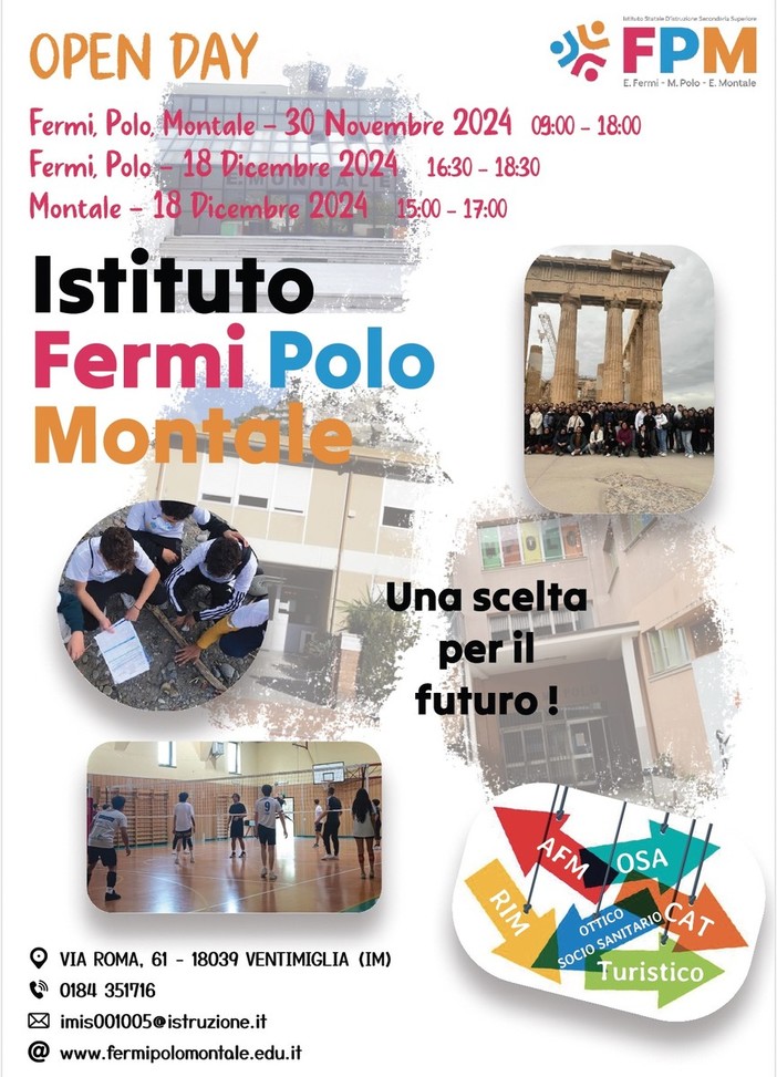 Open day all'istituto Fermi-Polo-Montale, porte aperte alle scuole di Ventimiglia e Bordighera