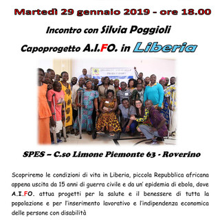 Ventimiglia: l'associazione P.E.N.E.L.O.P.E. organizza un incontro con Silvia Poggioli, capo progetto A.I.FO. in Liberia