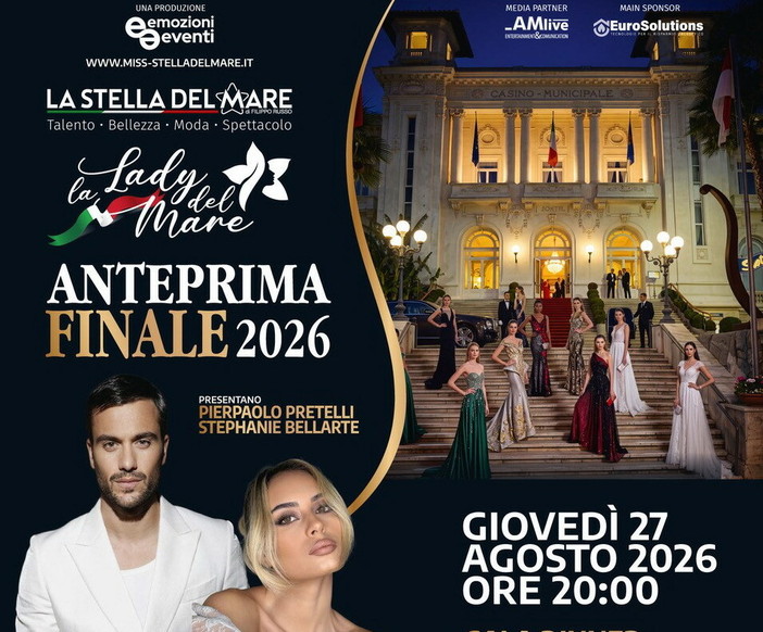 La Stella del Mare 2026, anteprima al Roof Garden del Casinò di Sanremo con Pretelli