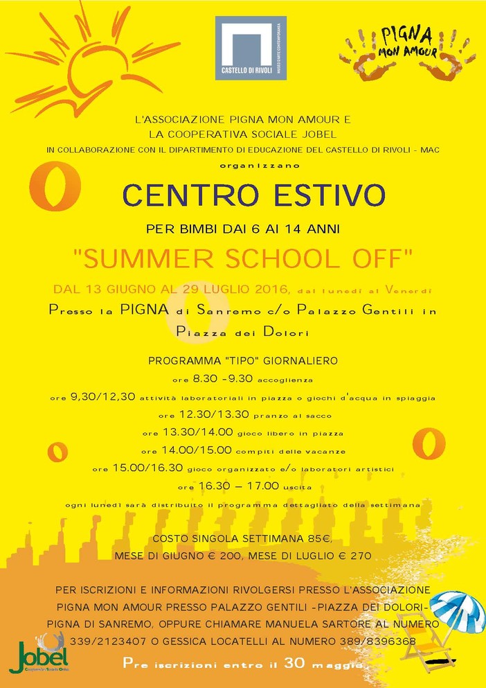 Sanremo: iscrizioni aperte al Centro Estivo “Summer School off 2016” nella Pigna