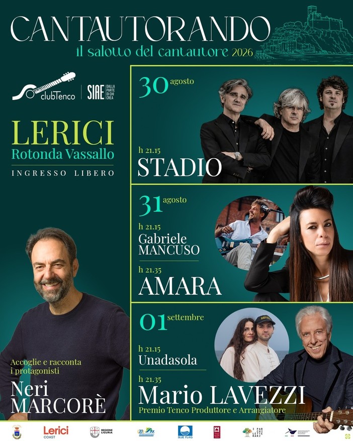 "Cantautorando", tutto pronto oer tre serate di musica d'autore con il Club Tenco e Neri Marcorè "Cantautorando", tutto pronto oer tre serate di musica d'autore con il Club Tenco e Neri Marcorè