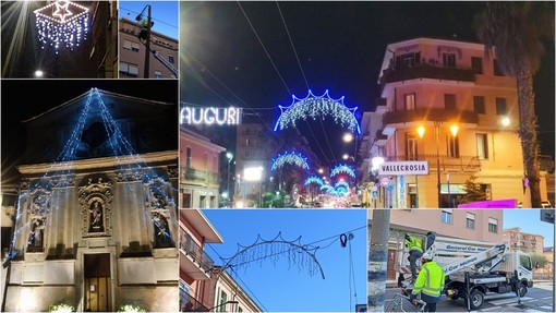 Vallecrosia, luminarie di Natale pronte per l’accensione: conclusa l’installazione lungo le vie della città (Foto)
