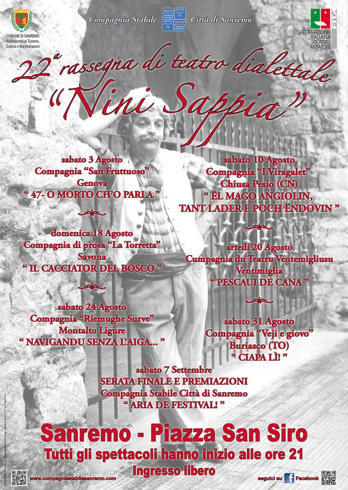 Sanremo: domenica e martedì nuovo appuntamento con la rassegna teatrale 'Nini Sappia' Sanremo: domenica e martedì nuovo appuntamento con la rassegna teatrale 'Nini Sappia'