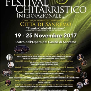 Sanremo: dal 19 al 25 novembre appuntamento al Casinò con la terza edizione del Festival chitarristico e concorso chitarristico internazionale “Città di Sanremo” Sanremo: dal 19 al 25 novembre appuntamento al Casinò con la terza edizione del Festival chitarristico e concorso chitarristico internazionale “Città di Sanremo”
