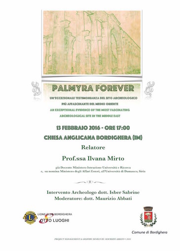 Bordighera: sabato 13 febbraio una conferenza sugli studi archeologici condotti a Palmyra