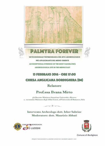 Bordighera: sabato 13 febbraio una conferenza sugli studi archeologici condotti a Palmyra Bordighera: sabato 13 febbraio una conferenza sugli studi archeologici condotti a Palmyra