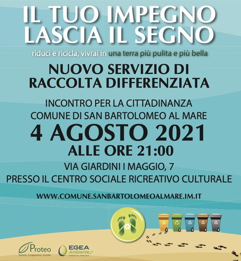 San Bartolomeo al Mare: raccolta differenziata, domani sera incontro informativo e da lunedì distribuzione dei kit San Bartolomeo al Mare: raccolta differenziata, domani sera incontro informativo e da lunedì distribuzione dei kit