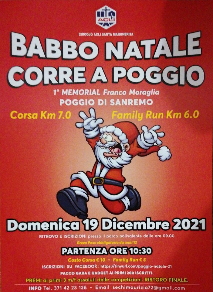 Sanremo: domenica 19 a Poggio la quinta edizione della 7 km e family run Sanremo: domenica 19 a Poggio la quinta edizione della 7 km e family run