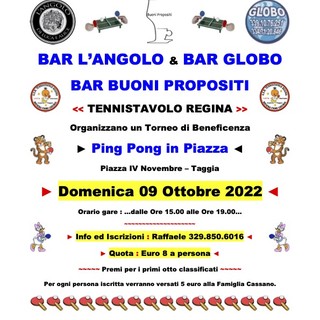 Domani a Taggia torneo benefico di ping pong per raccogliere fondi per il piccolo Mattyas