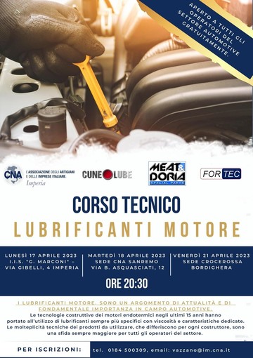 CNA Imperia: "In programma corso di formazione tecnica sui lubrificanti motore"
