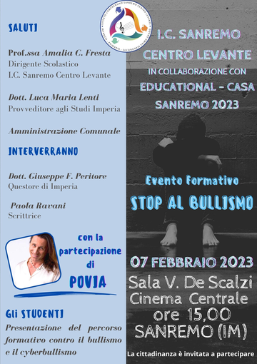 “Stop al bullismo”: evento formativo dell’IC Sanremo Centro Levante per la Giornata Nazionale contro il Bullismo e il Cyberbullismo “Stop al bullismo”: evento formativo dell’IC Sanremo Centro Levante per la Giornata Nazionale contro il Bullismo e il Cyberbullismo