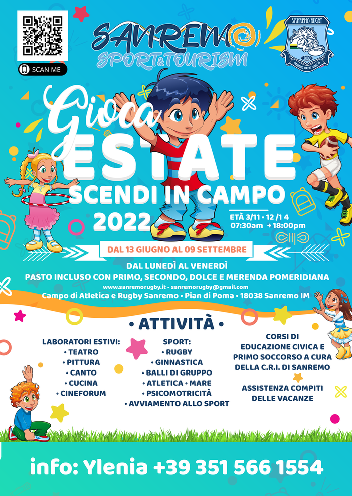 Dal 13 giugno parte il Summer Camp del Sanremo Rugby: sport, scuola e cultura al campo di atletica di Pian di Poma