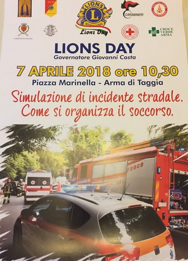 Arma di Taggia: domani mattina in piazza Marinella simulazione di incidente per il 'Lions Day 2018' Arma di Taggia: domani mattina in piazza Marinella simulazione di incidente per il 'Lions Day 2018'