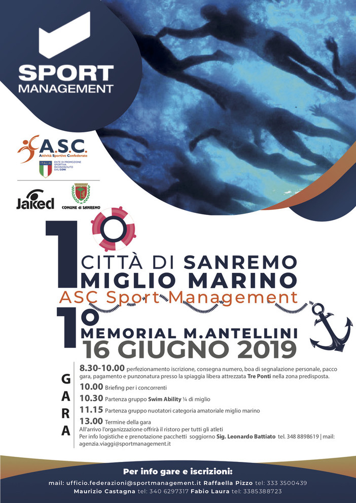 Il 16 giugno si terrà il 1° Miglior Marino città di Sanremo - 1° Memorial M. Antellini Il 16 giugno si terrà il 1° Miglior Marino città di Sanremo - 1° Memorial M. Antellini