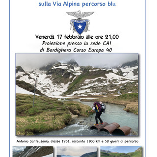 Bordighera: venerdì prossimo, proiezione del Percorso Blu della Via Alpina fatta in solitaria da Antonio Santeusani Bordighera: venerdì prossimo, proiezione del Percorso Blu della Via Alpina fatta in solitaria da Antonio Santeusani