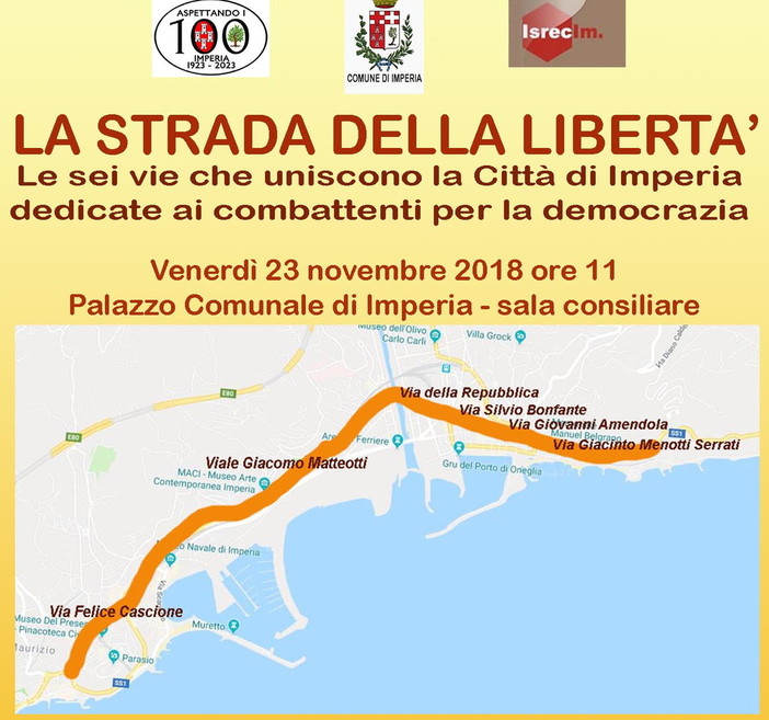 Imperia: venerdì prossimo in Comune l'iniziativa sulle 6 vie dedicate ai combattenti che uniscono la città Imperia: venerdì prossimo in Comune l'iniziativa sulle 6 vie dedicate ai combattenti che uniscono la città