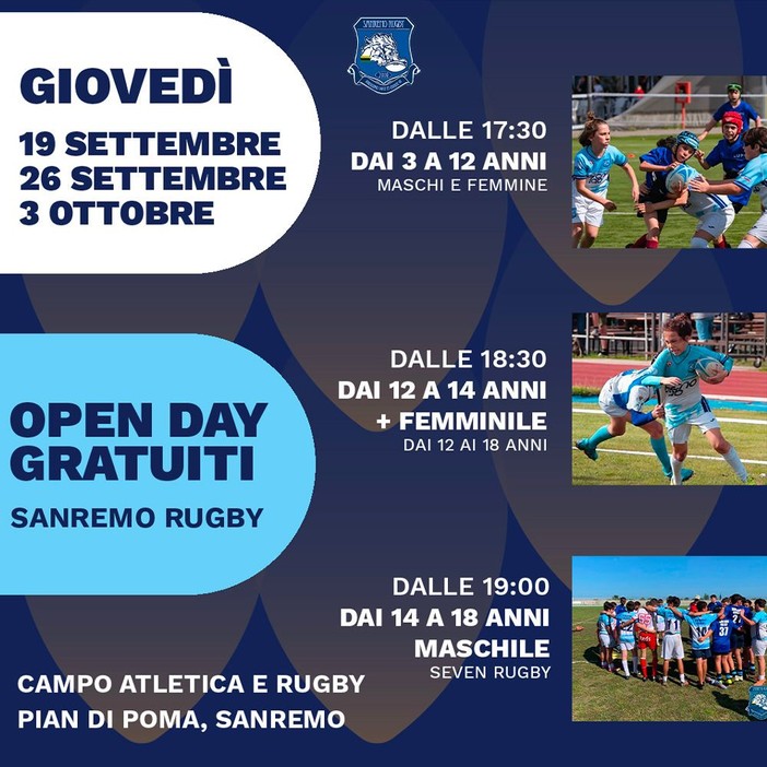 Il Sanremo Rugby apre le porte del campo di Pian di Poma ai rugbisti del futuro, al via gli open day