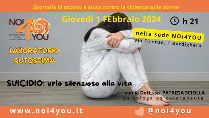 Bordighera: giovedì prossimo da 'Noi4You' una serata del 'Laboratorio di Autostima' Bordighera: giovedì prossimo da 'Noi4You' una serata del 'Laboratorio di Autostima'