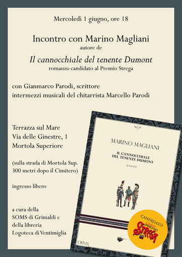 Ventimiglia: alla 'Terrazza sul Mare' di Mortola Superiore l'incontro con lo scrittore Marino Magliani