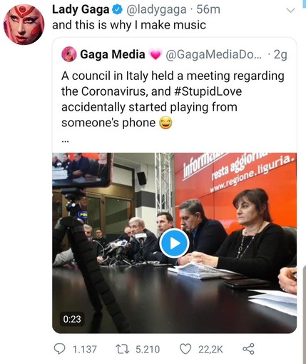 Il tweet di Lady Gaga Il tweet di Lady Gaga
