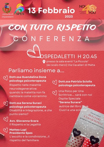 Ospedaletti: lunedì prossimo, conferenza sulla disabilità dal titolo 'Con tutto rispetto' Ospedaletti: lunedì prossimo, conferenza sulla disabilità dal titolo 'Con tutto rispetto'