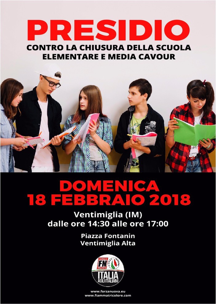 Ventimiglia: domenica pomeriggio presidio di Forza Nuova contro la chiusura della scuola “Cavour”