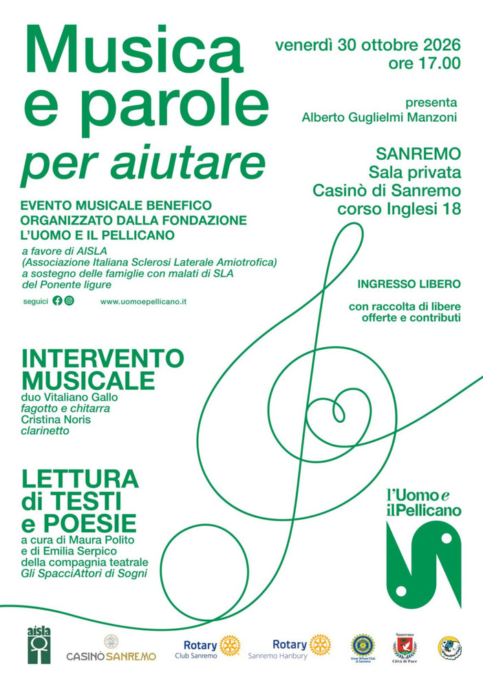 Sanremo, musica e solidarietà al Casinò: evento benefico a sostegno di AISLA Sanremo, musica e solidarietà al Casinò: evento benefico a sostegno di AISLA
