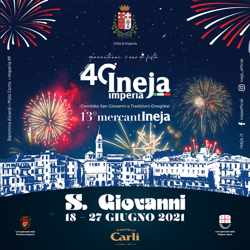 Imperia: tutto pronto per Ineja, alle 18.30 il taglio del nastro per la 41ª Festa di San Giovanni Imperia: tutto pronto per Ineja, alle 18.30 il taglio del nastro per la 41ª Festa di San Giovanni