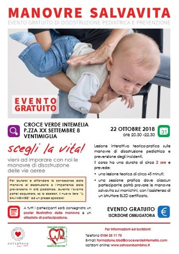 Ventimiglia: lunedì 22 ottobre nella sede della Croce Verde corso gratuito per imparare le manovre salvavita Ventimiglia: lunedì 22 ottobre nella sede della Croce Verde corso gratuito per imparare le manovre salvavita