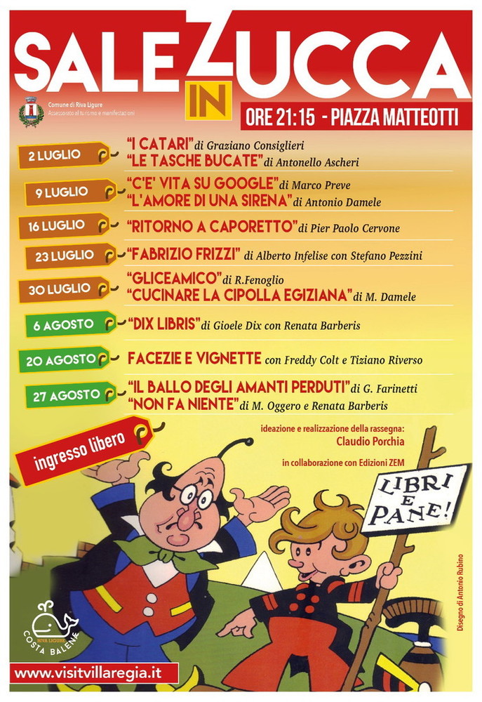 Riva Ligure: prende il via questa sera la 4a edizione della rassegna letteraria 'Sale in Zucca'