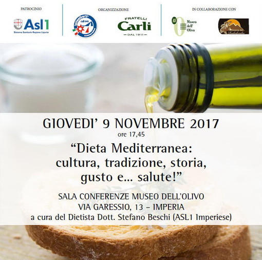 Imperia: giovedì prossimo al Museo Dell'Olivo una lezione sulla Dieta Mediterranea con Fratelli Carli e Latte Alberti