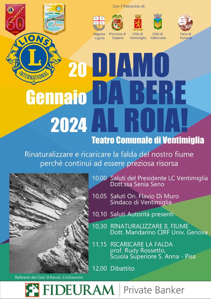 Convegno ‘Diamo da bere al Roia’ del Lions club Ventimiglia al teatro comunale