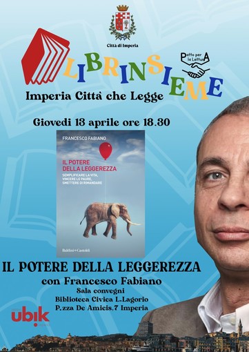 Imperia: Librinsieme, giovedì la Ubik porta alla Lagorio il mental coach Francesco Fabiano Imperia: Librinsieme, giovedì la Ubik porta alla Lagorio il mental coach Francesco Fabiano
