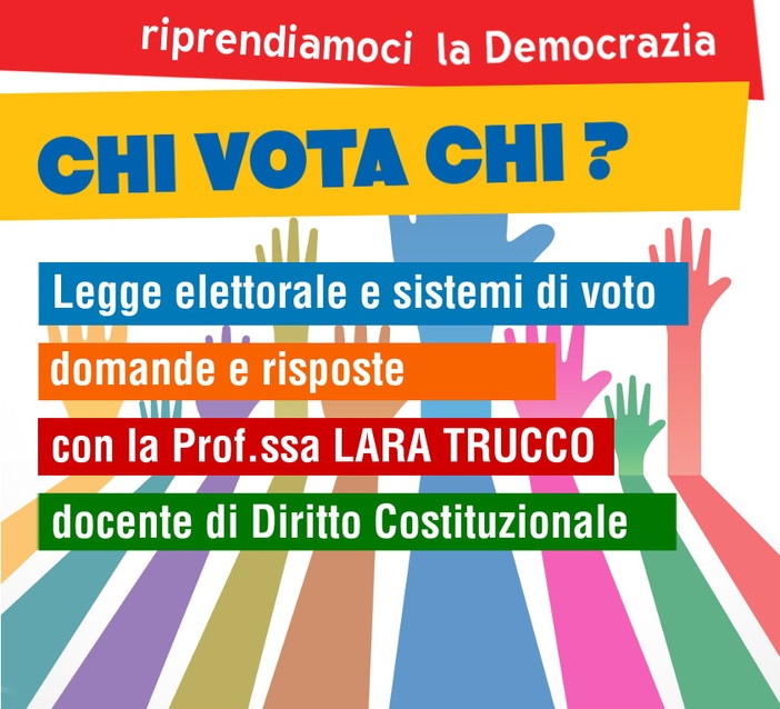 Sanremo: domani pomeriggio al 'Melograno' del Palafiori un incontro su 'Riprendiamoci la Democrazia - Chi vota chi?' Sanremo: domani pomeriggio al 'Melograno' del Palafiori un incontro su 'Riprendiamoci la Democrazia - Chi vota chi?'