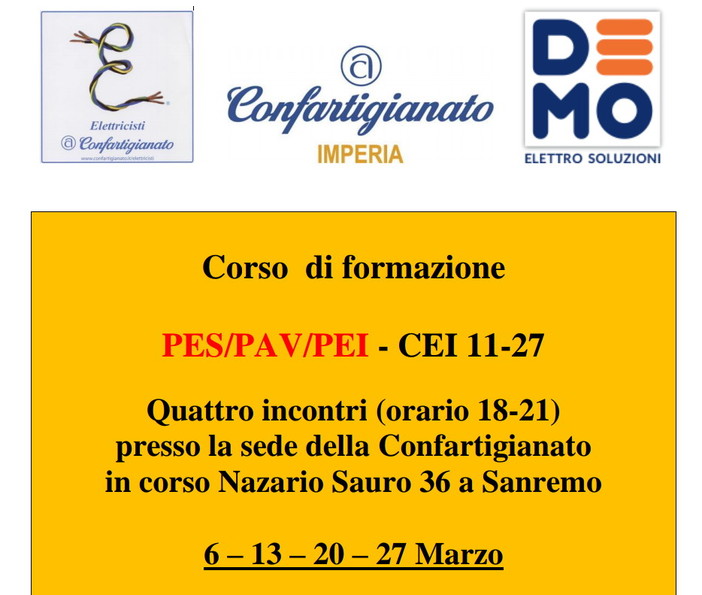 Confartigianato: ultimi posti per il corso Pes-Pav-Pei sulla sicurezza elettrica che inizierà il 6 marzo