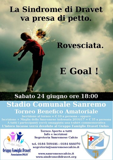 “La Sindrome di Dravet va presa di petto”, sabato 24 giugno torneo benefico amatoriale al ‘Comunale’ di Sanremo “La Sindrome di Dravet va presa di petto”, sabato 24 giugno torneo benefico amatoriale al ‘Comunale’ di Sanremo