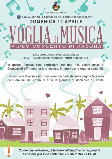 Ospedaletti: 'Voglia di Musica', video-concerto in occasione della festività della Santa Pasqua Ospedaletti: 'Voglia di Musica', video-concerto in occasione della festività della Santa Pasqua
