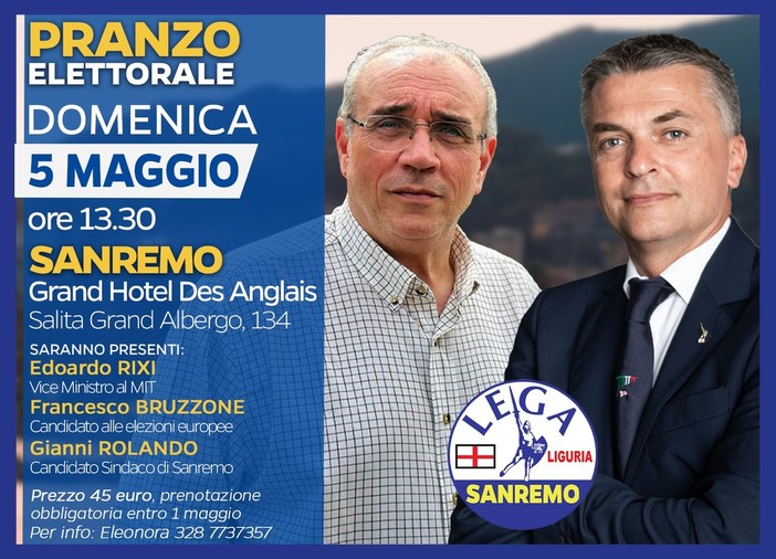 Sanremo, domenica 5 maggio pranzo elettorale della Lega a sostegno di Rolando sindaco