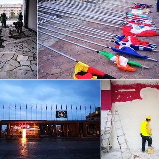 Sanremo: lavori di restyling sul solettone, sostituite anche le bandiere dei Paesi europei (Foto) Sanremo: lavori di restyling sul solettone, sostituite anche le bandiere dei Paesi europei (Foto)