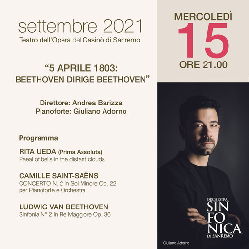 Sanremo: domani al Casinò il concerto della Sinfonica “5 Aprile 1803: Beethoven dirige Beethoven” Sanremo: domani al Casinò il concerto della Sinfonica “5 Aprile 1803: Beethoven dirige Beethoven”