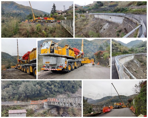 Rocchetta Nervina: iniziati i lavori per rimuovere il ponte provvisorio e riaprire totalmente la strada Provinciale (Foto e Video)