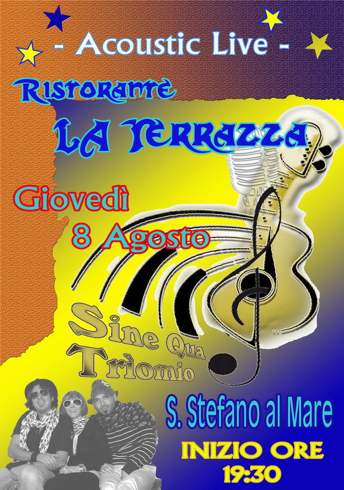 Santo Stefano al Mara: giovedì prossimo, concerto dei 'Sine Qua Triomio' al Ristorante 'La Terrazza
