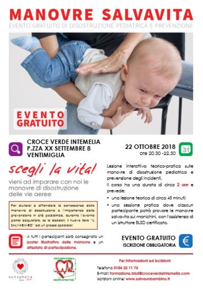 Ventimiglia: lunedì 22 ottobre nella sede della Croce Verde corso gratuito per imparare le manovre salvavita Ventimiglia: lunedì 22 ottobre nella sede della Croce Verde corso gratuito per imparare le manovre salvavita