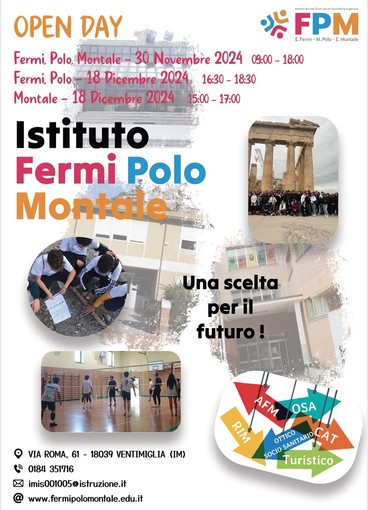 Open day all'istituto Fermi-Polo-Montale, porte aperte alle scuole di Ventimiglia e Bordighera Open day all'istituto Fermi-Polo-Montale, porte aperte alle scuole di Ventimiglia e Bordighera