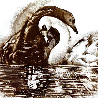 'Il Lago dei cigni' nella composizione dell’artista della sabbia Marina Sosnina all'Auditorium Rainier III di Monaco