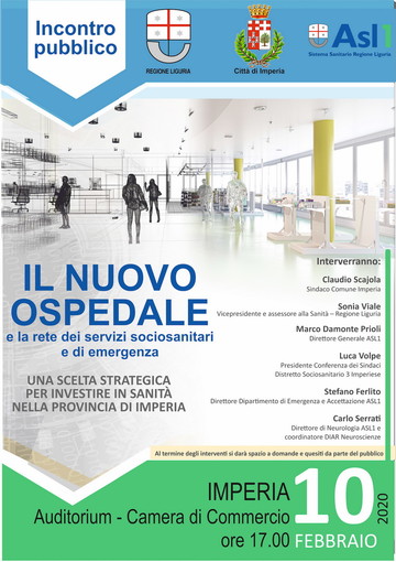 Imperia: domani, incontro pubblico dal titolo ‘Il nuovo ospedale e la rete dei servizi sociosanitari e di emergenza"