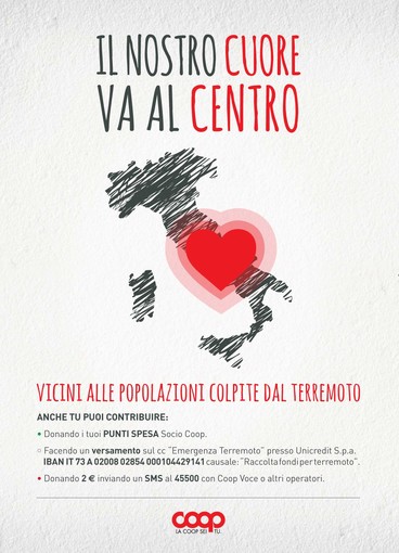 Terremoto: la Coop avvia una campagna di solidarietà a sostegno delle vittime del sisma Terremoto: la Coop avvia una campagna di solidarietà a sostegno delle vittime del sisma