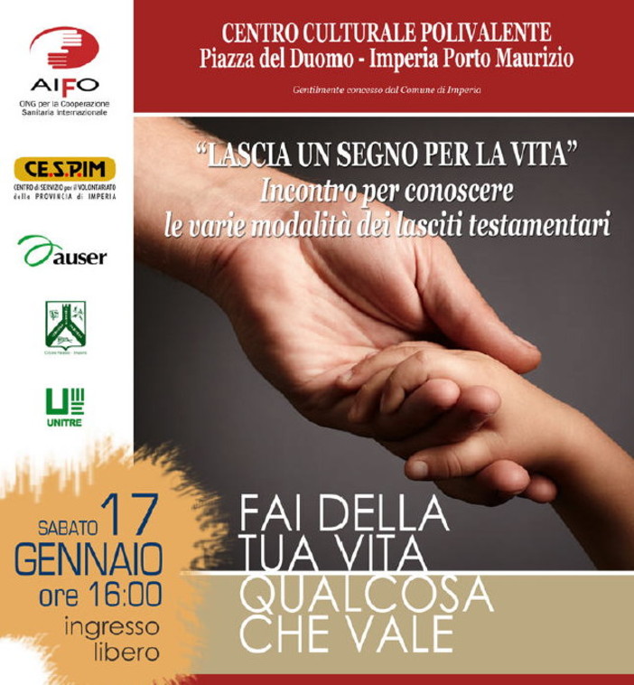 Imperia: sabato prossimo appuntamento al centro polivalente con 'Lascia un segno per la vita'