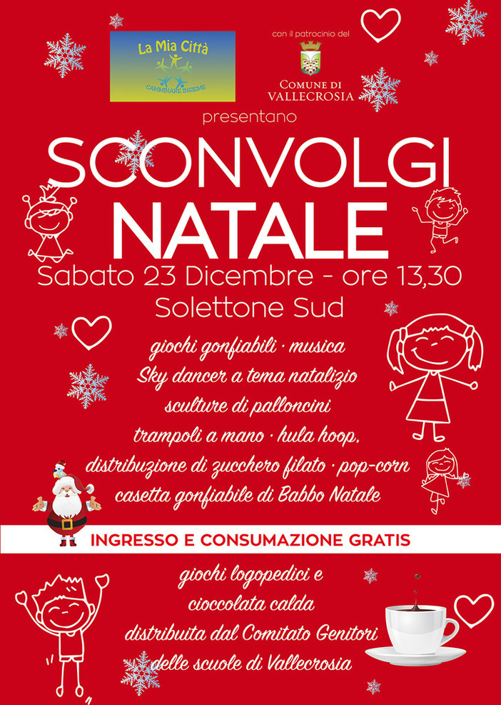 Vallecrosia: l'associazione “La mia città” organizza l'evento “Sconvolgi il Natale” con tanti giochi ed eventi per i più piccoli Vallecrosia: l'associazione “La mia città” organizza l'evento “Sconvolgi il Natale” con tanti giochi ed eventi per i più piccoli